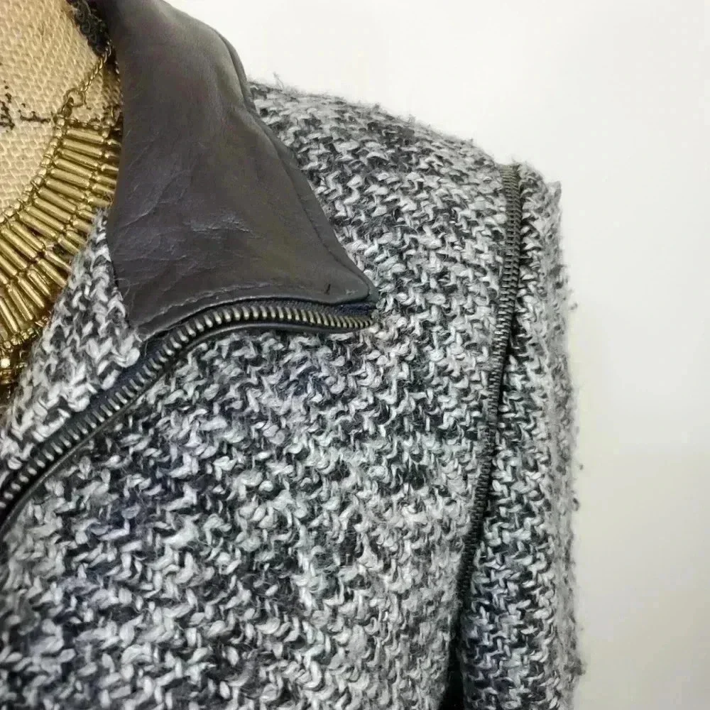 ATOS LOMBARDINI Tweed leather Trim  coat. Size 46